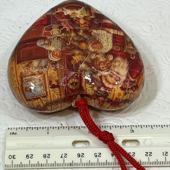 VTG Christmas Paper Mache Heart Santa Toys Children Holiday Ornament 3.5" - Picture 9 of 9